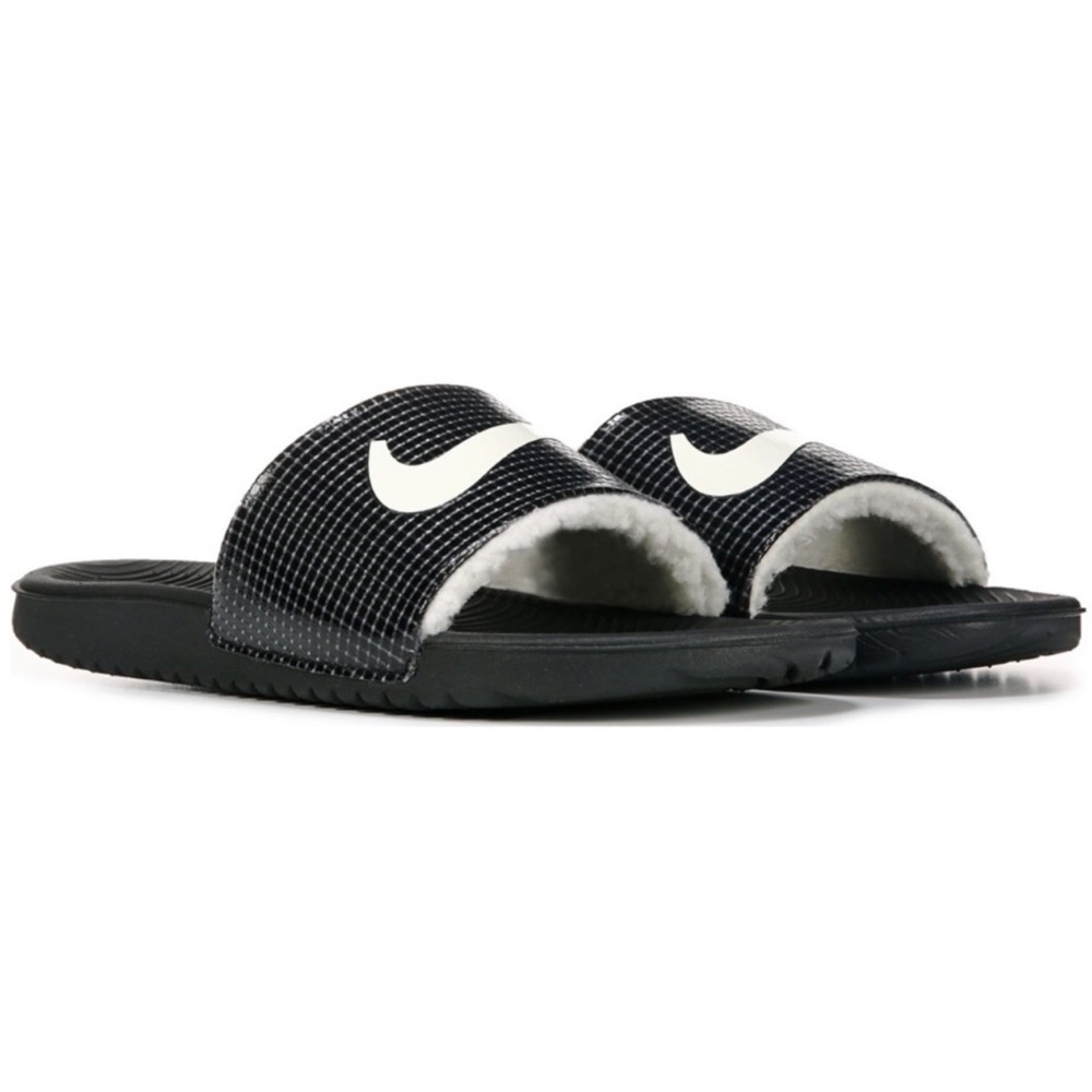 Nike Black and White Textured Slide Sandals